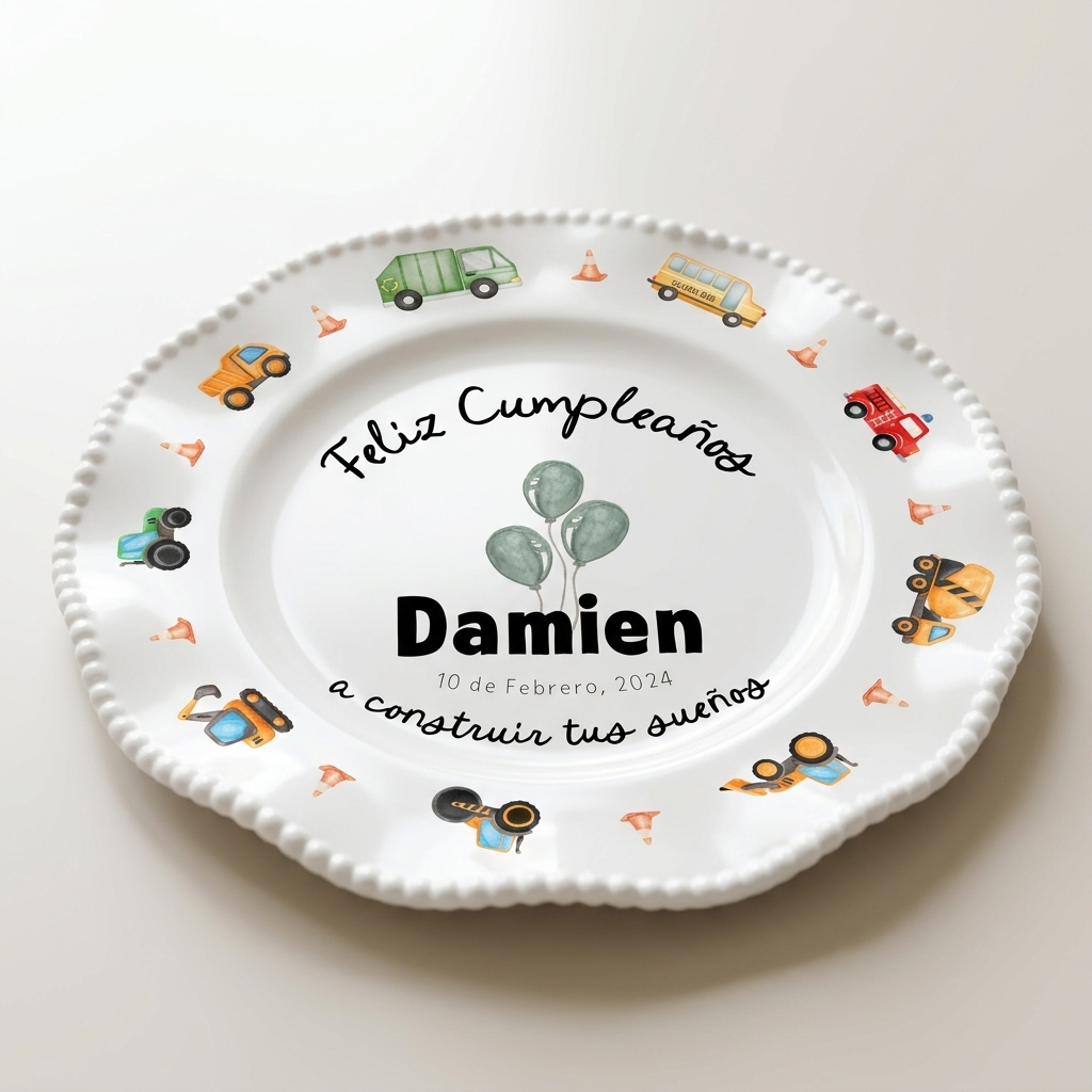 Plato personalizado - El pequeño constructor cumple años