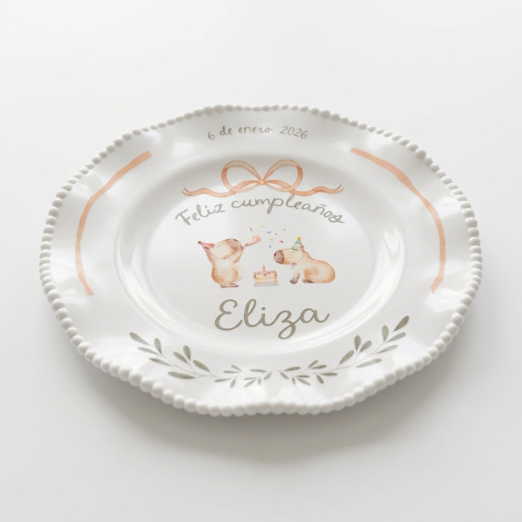Plato personalizado - Capibara cumpleañera