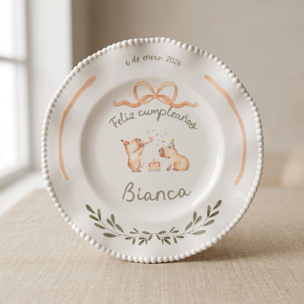 Plato personalizado - Capibara cumpleañera