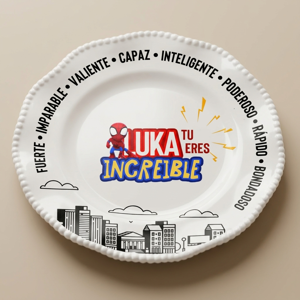 Plato personalizado - Afirmaciones - Mi pequeño superheroe